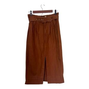 Vintage Linen & Cotton Slit-Front Midi Skirt Burnt Orange 10 (Waist 29)